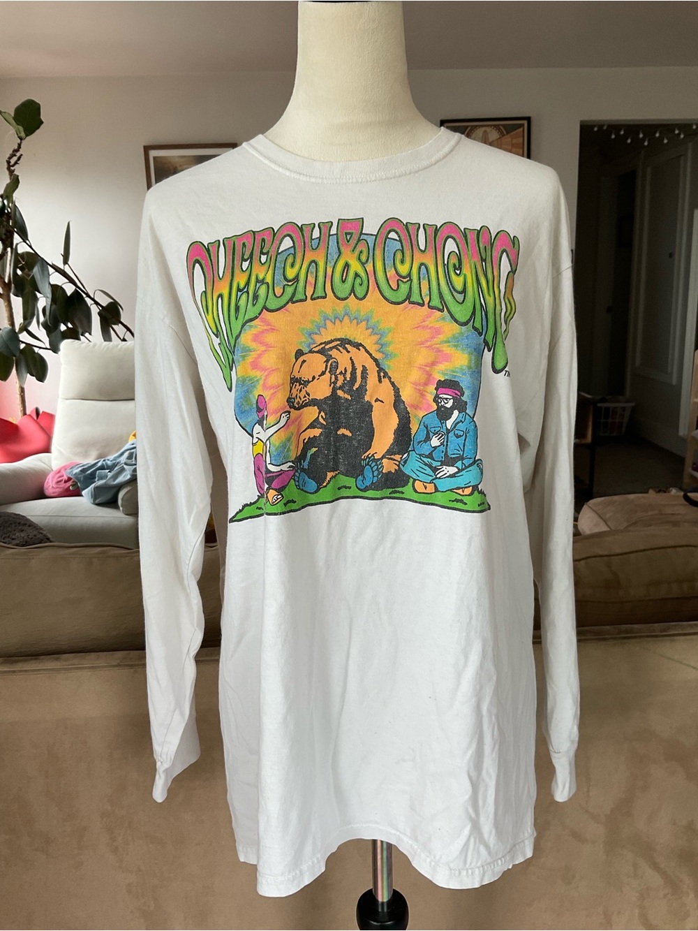 🌳Cheech & Chong Psychedelic California Bear Long Sleeve Graphic Tee Large